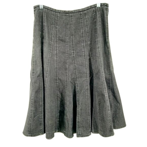 Larry Levine Black Acid Wash Midi Jean Skirt Size 10 Y2K Boho Western Goth Edgy - Picture 1 of 9